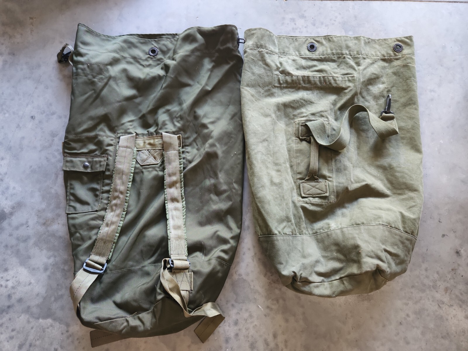 Lot of 2 Military Duffle Bag Green Nylon Sea Bag Carry Straps Army Duffel
