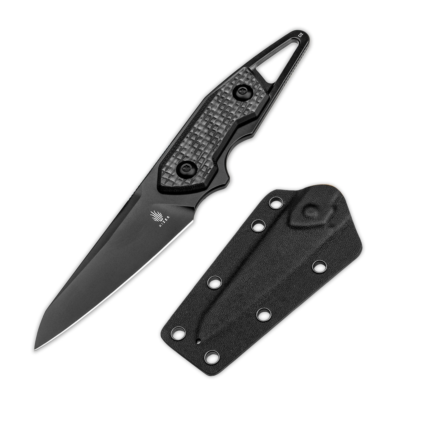 Kizer Groom Fixed Blade Knife D2 Steel Carbon Fiber Handle With Sheath 1060A2