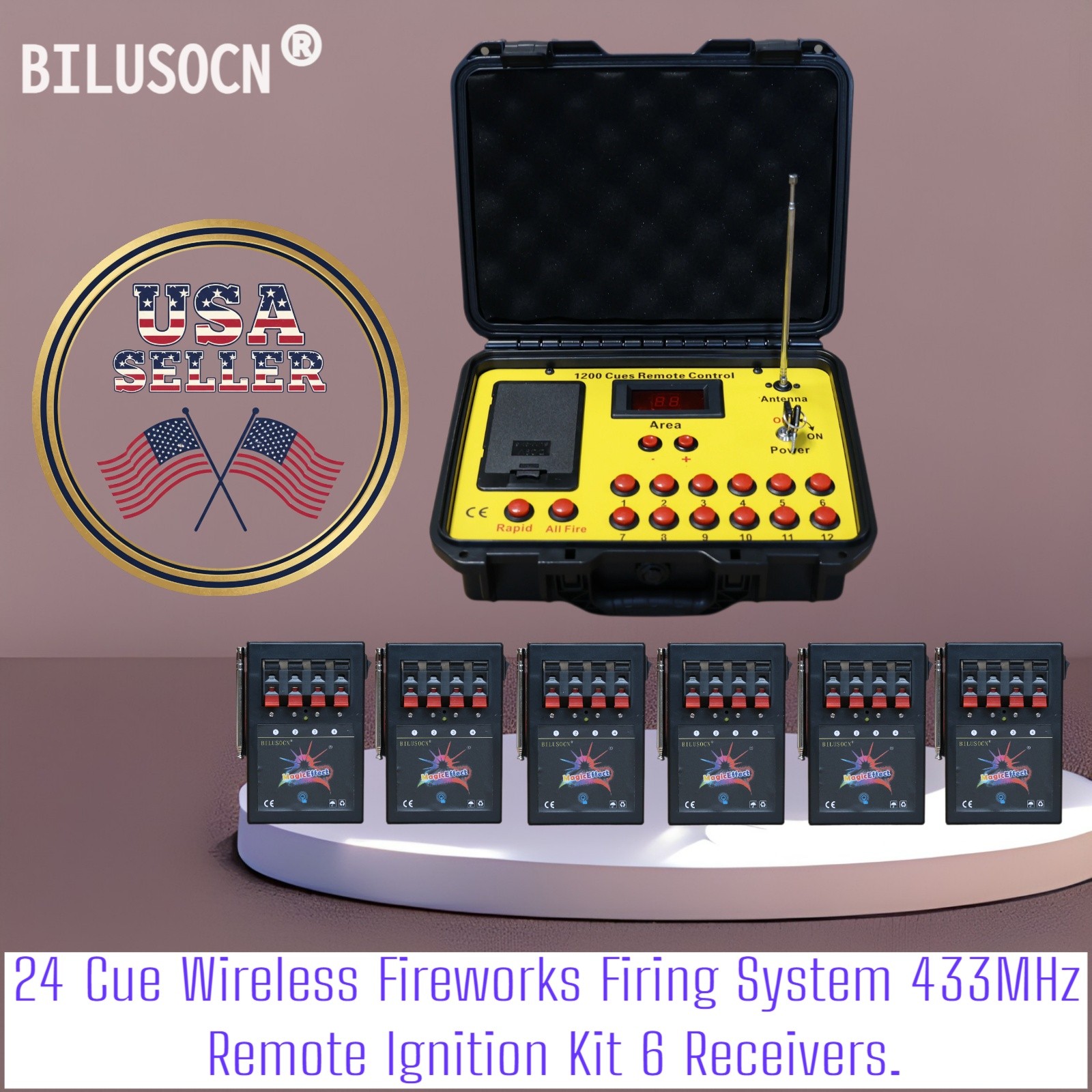 Bilusocn 24 Cues FCC fireworks firing system+1200Cues fireworks remote control