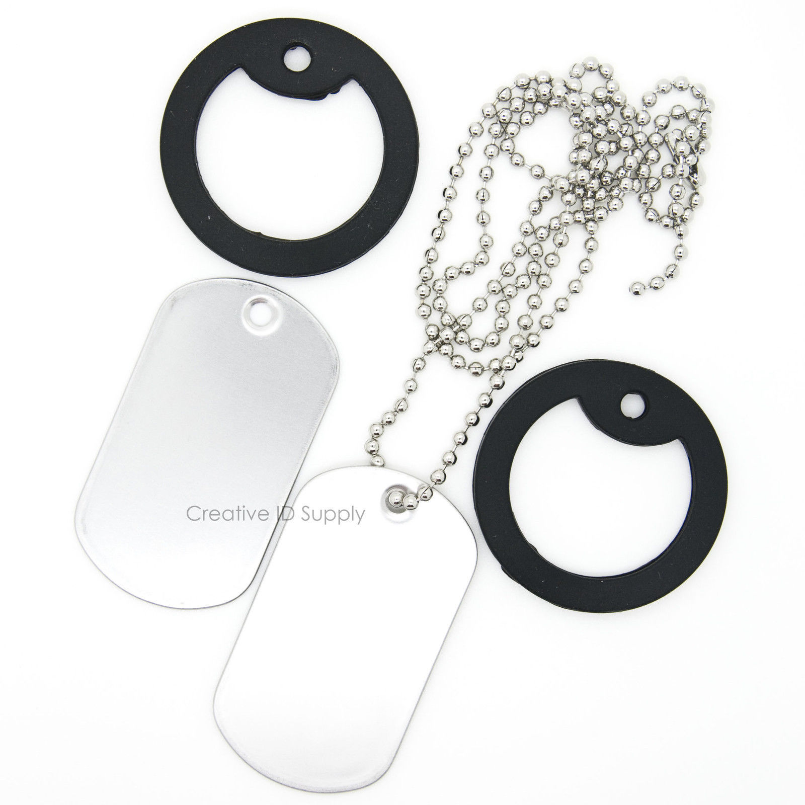 500 SHINY STAINLESS STEEL DOG TAGS, S/S BALL CHAIN NECKLACE, SILENCER REPAIR KIT