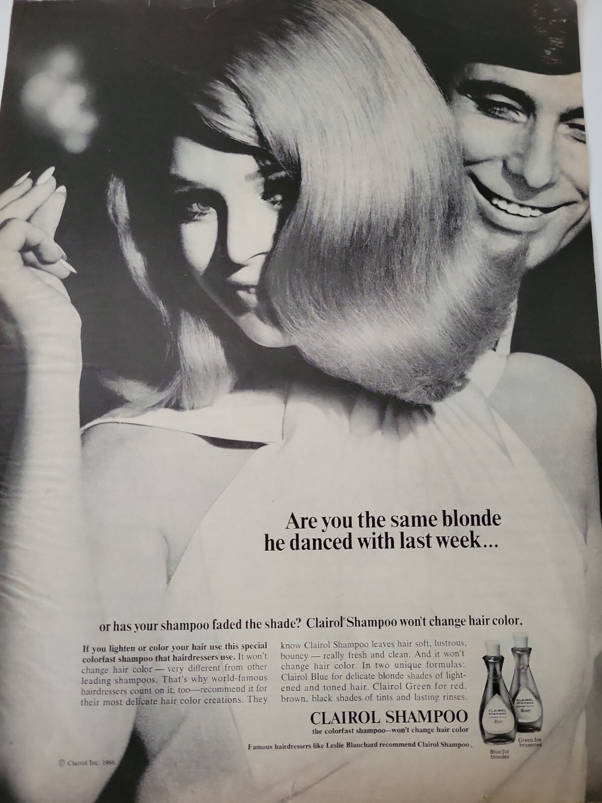 1966 Clairol colorfast hair shampoo same blonde he danced with vintage ad