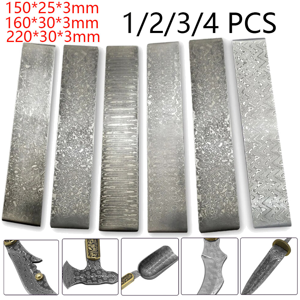 1-4Pcs VG10 Damascus Steel Billet Bars Material Knife Blade Blanks 150/160/220mm