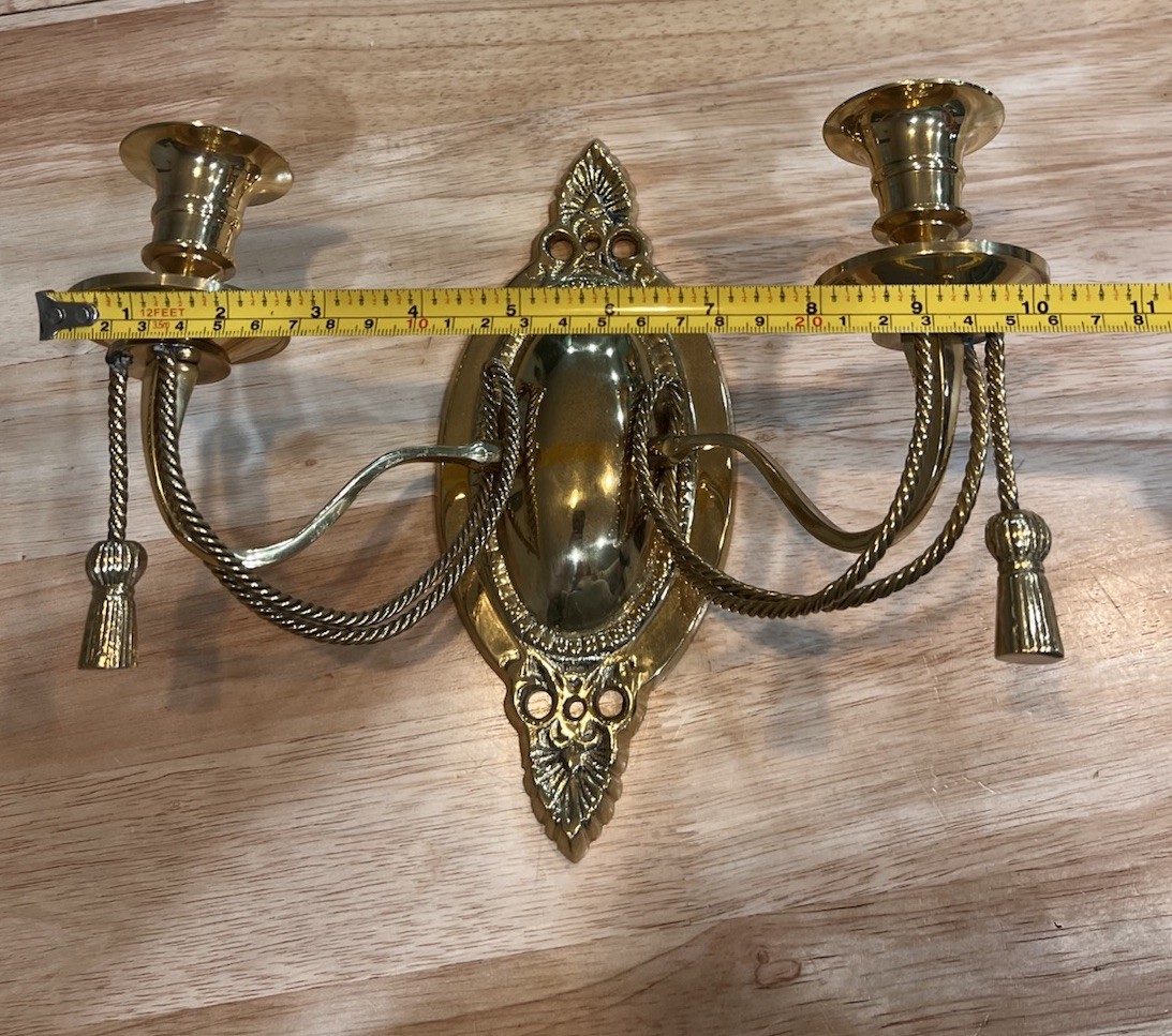2 VTG 8″ Solid Brass 2-Arm Candle Polished Gold Finish Hollywood Regency