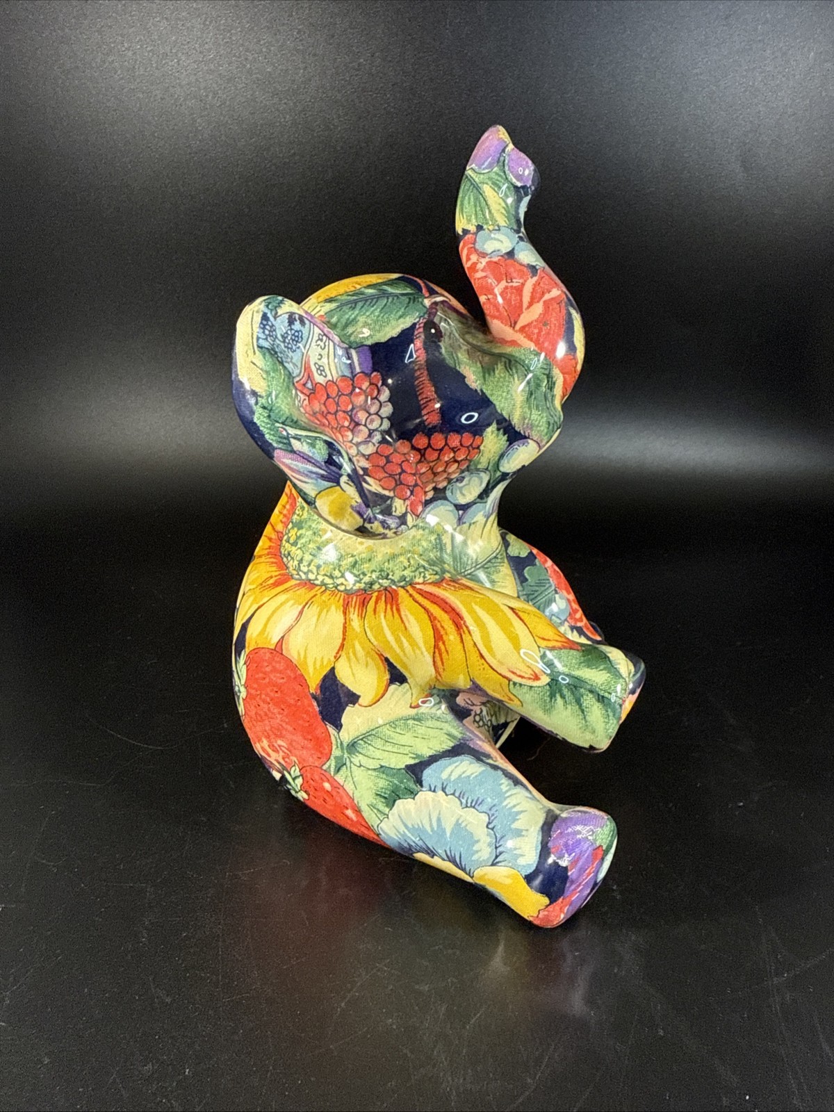 Vintage Elephant Patchworks By Joan Baker Designs Fruit & Florals 7” Tall