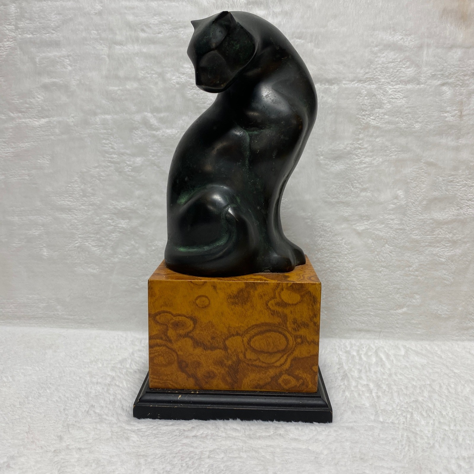 Hot Cast Bronze Sitting Cat Sculpture Statue Toyo Korea Feline Pedestal