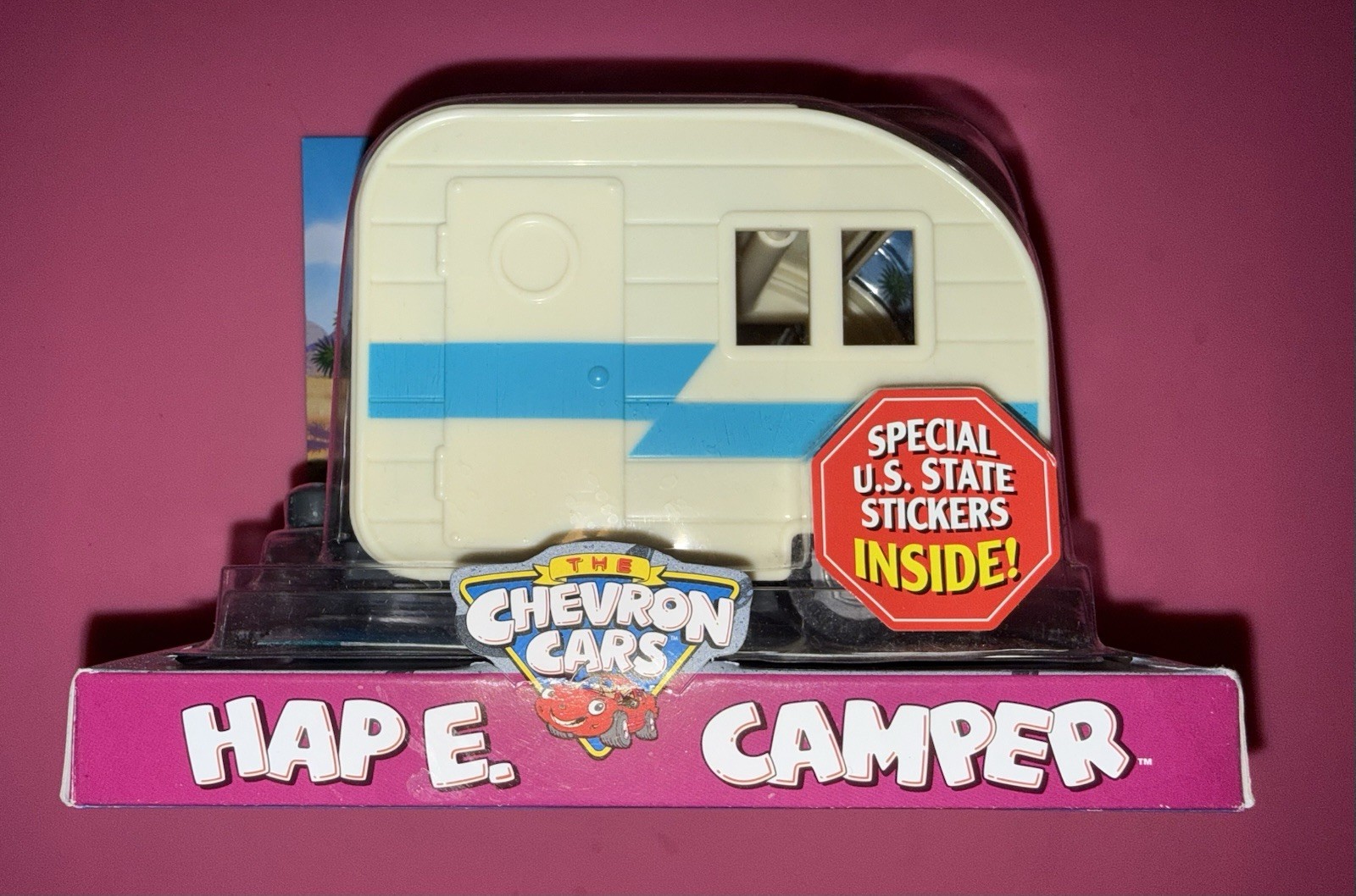 The Chevron Cars Hap E. Camper Trailer Toy Car US State Stickers #40 2006 Hitch