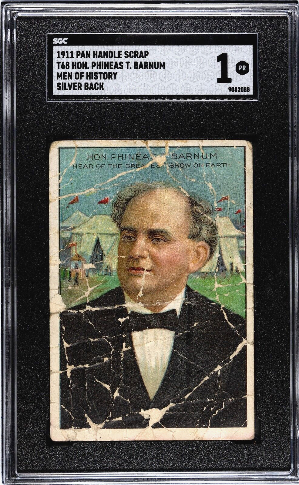 Phineas T. PT Barnum 1911 T68 Men of History Silver Back Pan Handle Scrap SGC 1