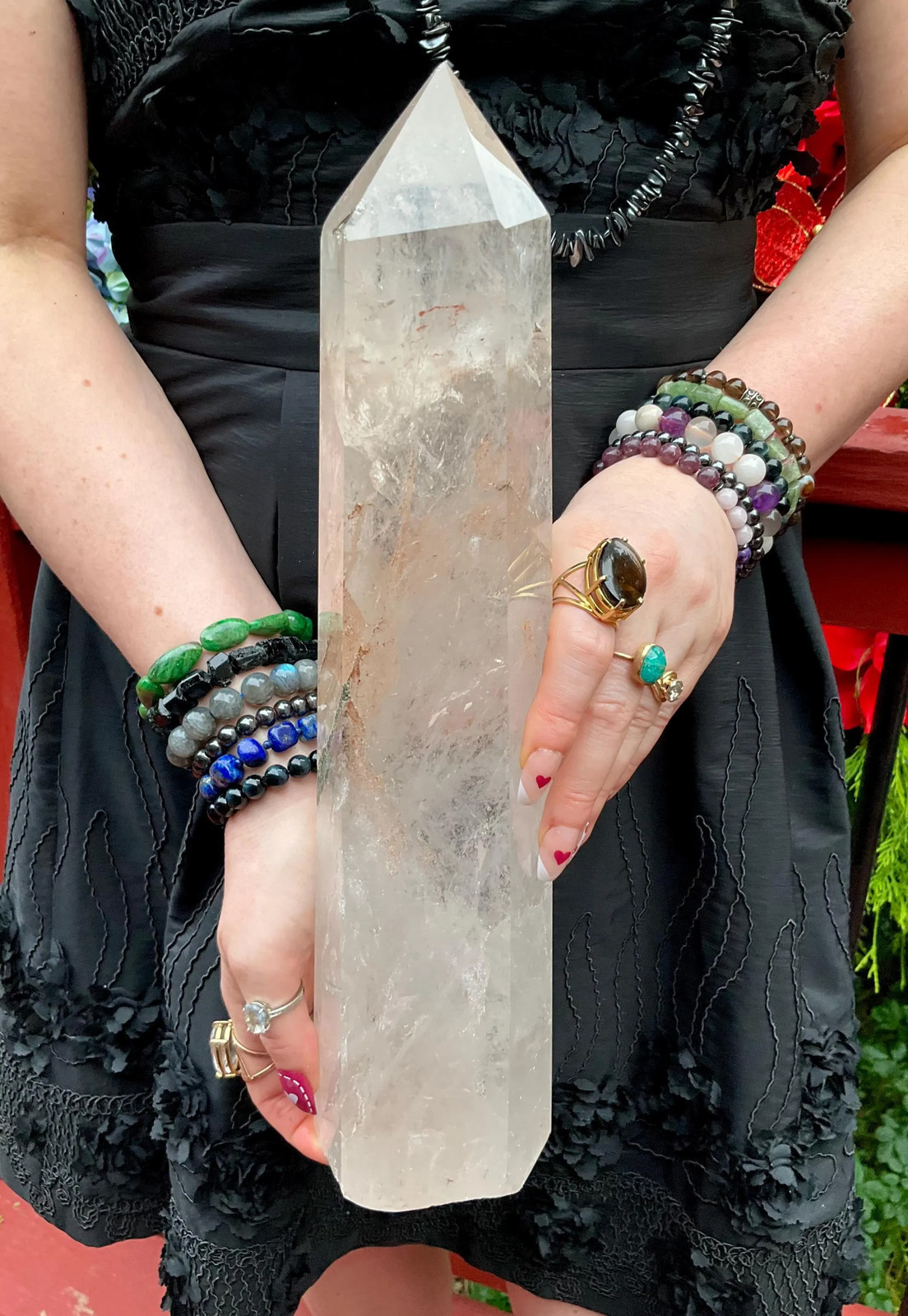Clear Quartz Crystal Generator ~ Large 6 lb. 15 oz. ~ 14″ Tall ~ Stunning Black