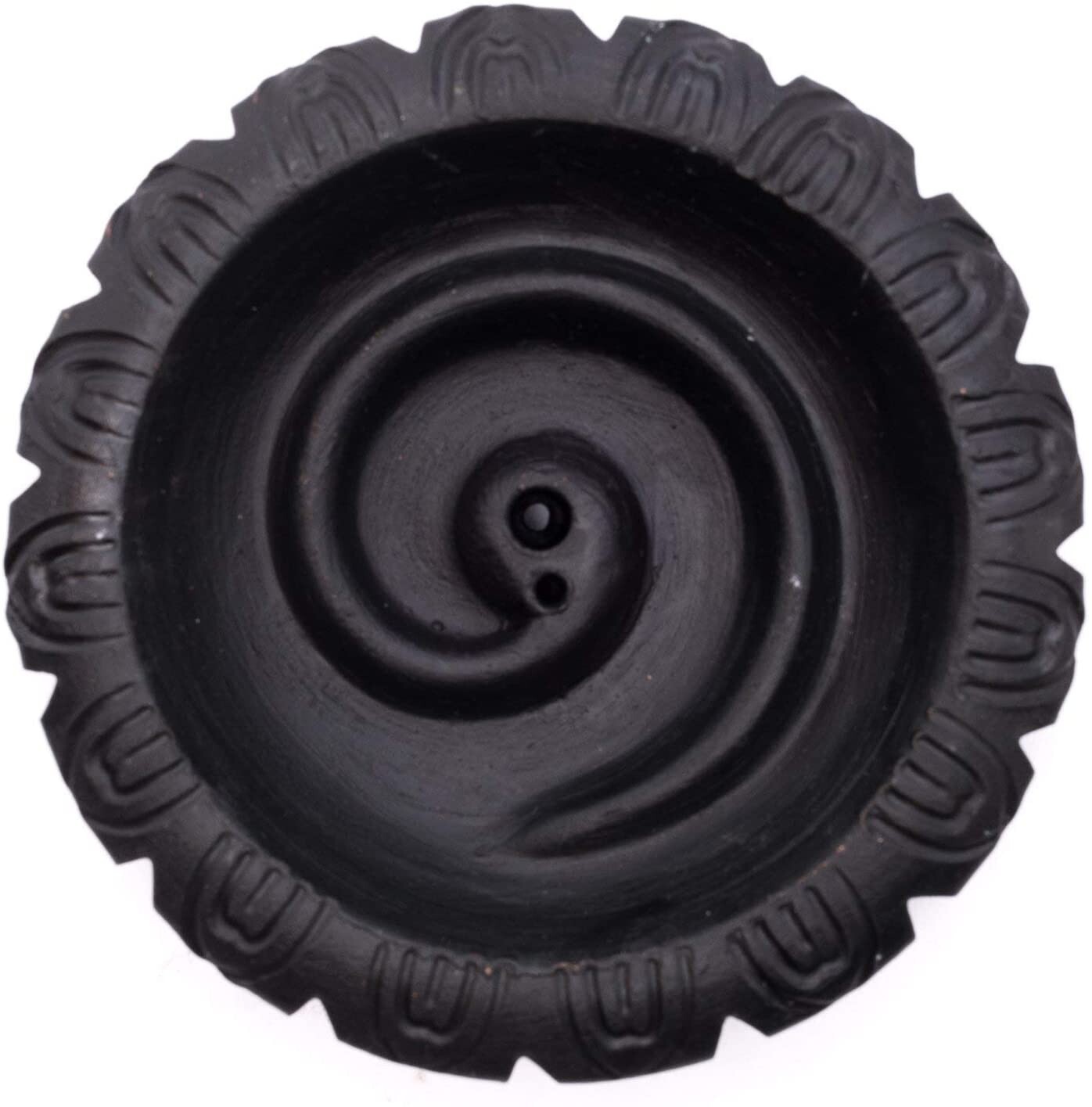 Lamatar1 Ceramic Incense Holder, Attractive Black Lotus Flower Design From Nepal