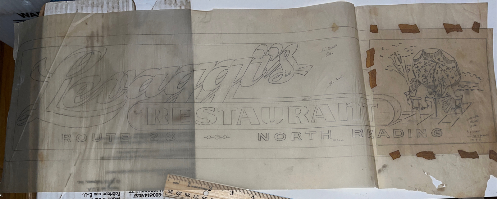 Vintage Outdoor Ad Sign Sample Mockup: Levaggi’s Restaurant North Reading MA