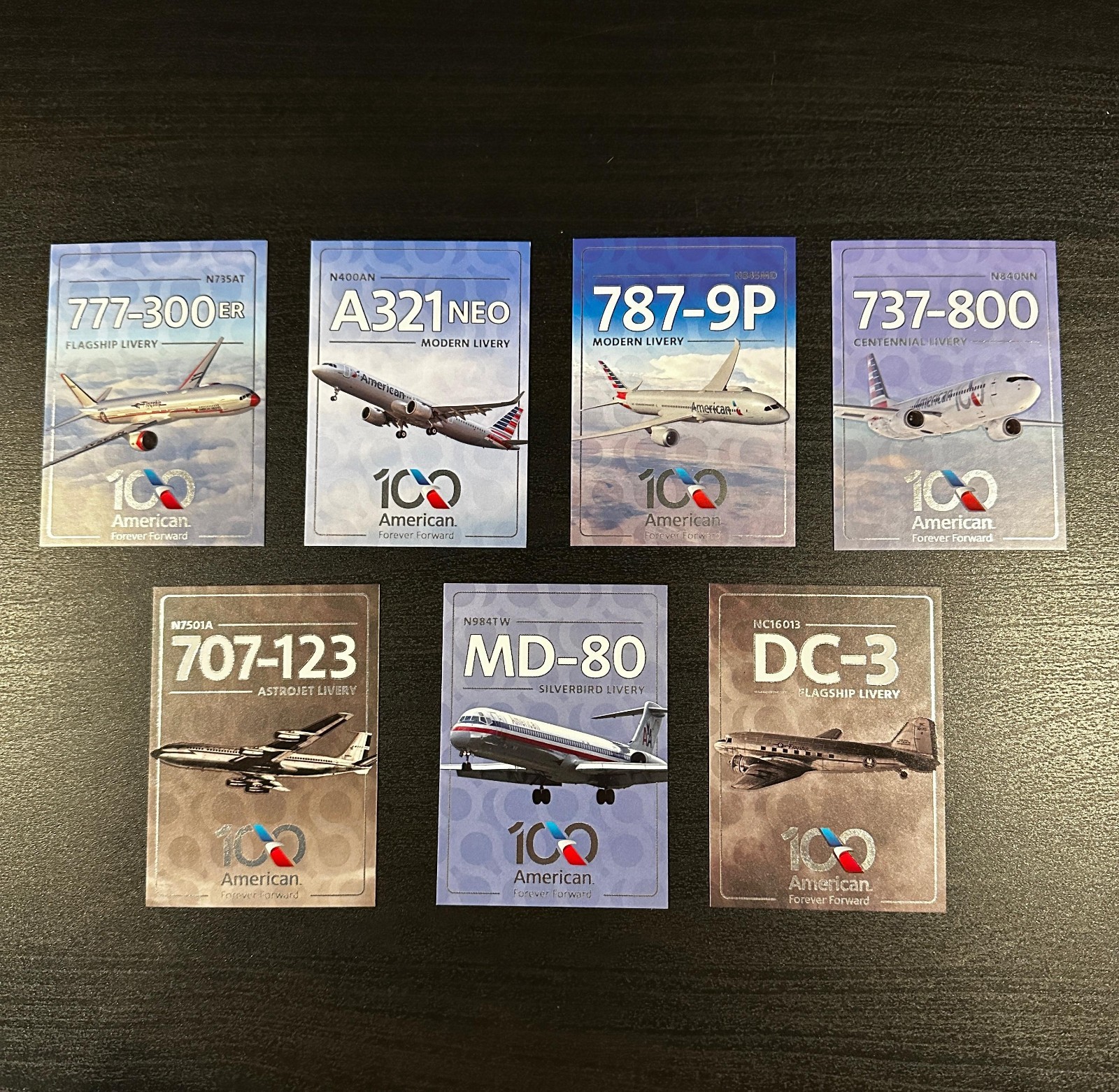 American Airlines 100th Anniversary Centennial Trading Card Complete Set (7)