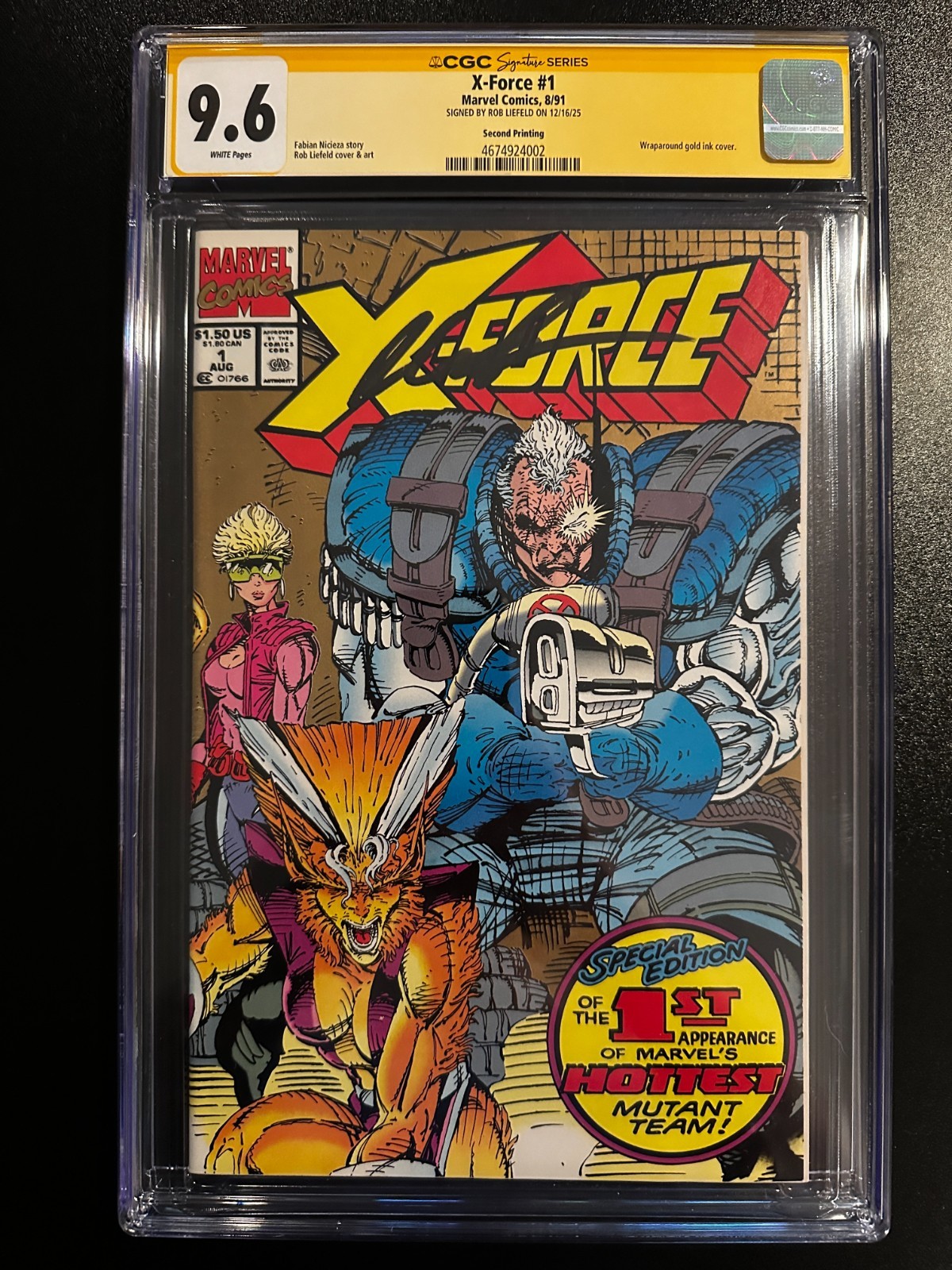 X-Force #1 – 2nd Printing, Gold Ink Cover – Signed by Rob Liefeld – CGC 9.6!