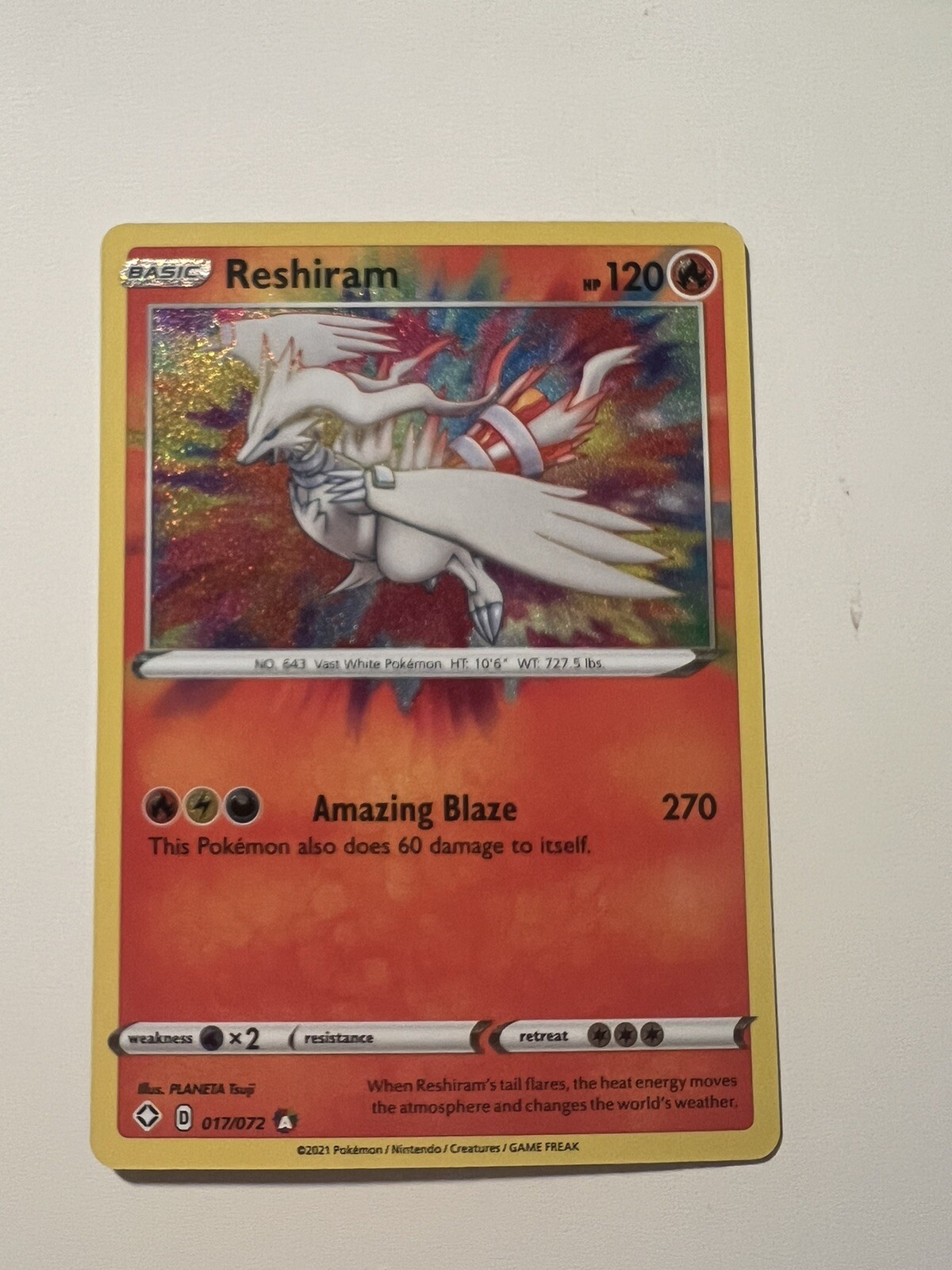 Pokemon Shining Fates Reshiram 17/72 (Amazing Rare) Pack Fresh Mint