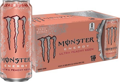 Monster Energy Ultra Peachy Keen, Sugar Free Energy Drink, 16 oz Pack of 15