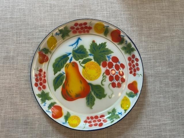 VINTAGE ROSSINI ENAMELWARE TRAY, MIDCENTURY PAINTED FRUIT KITCHEN DECOR