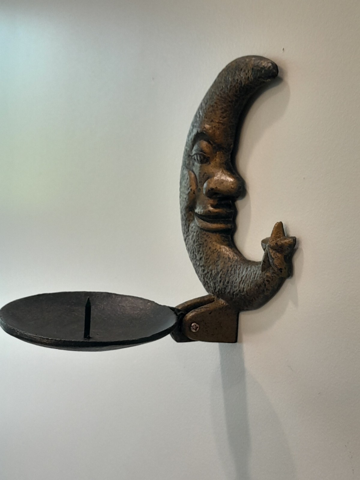 Celestial Crescent Moon Pillar Candle Holder Hinged Metal Wall Sconce