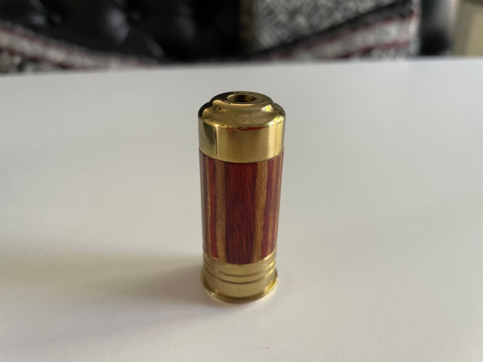 VAN CORT INSTRUMENTS DERRINGER BULLET SHAPE KALEIDOSCOPE WOOD BRASS LEATHER BAG