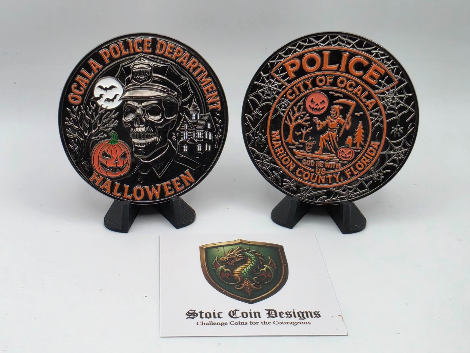 Ocala Police Department 2026 Halloween Challenge coin 2.25″/4mm w/ glow effects