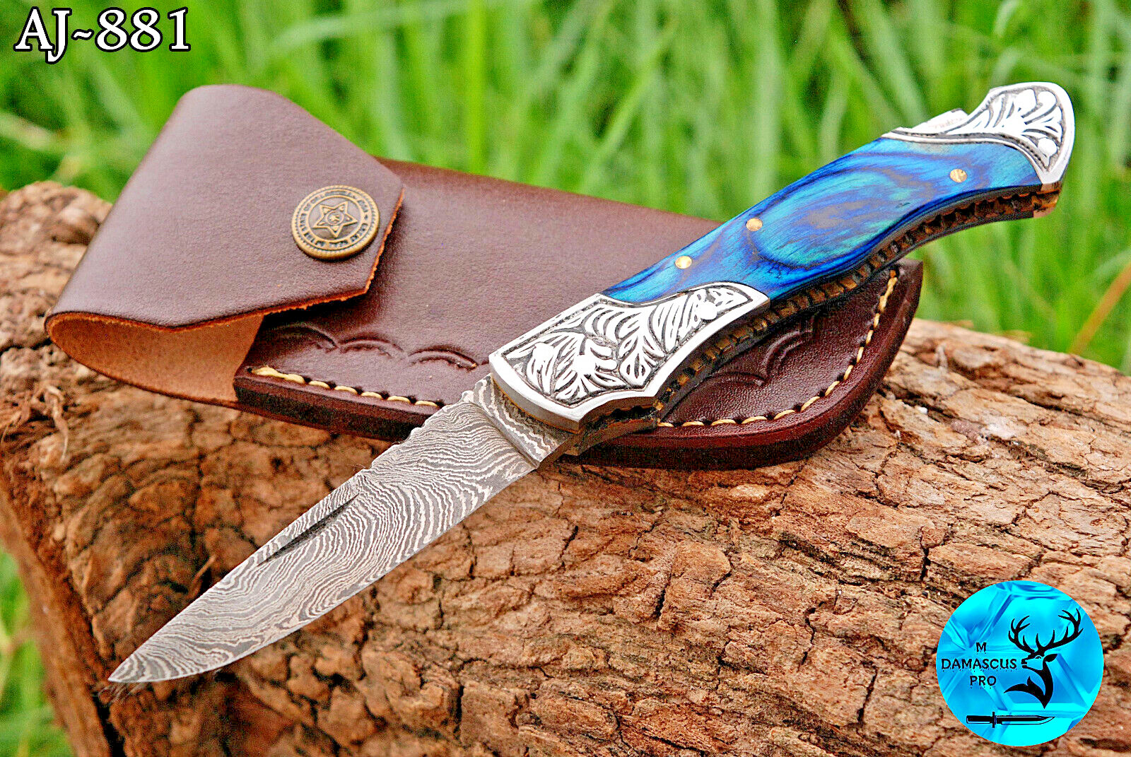 CUSTOM HANDMADE FORGED DAMASCUS STEEL FOLDING BLADE POCKET CAMPING KNIFE 881