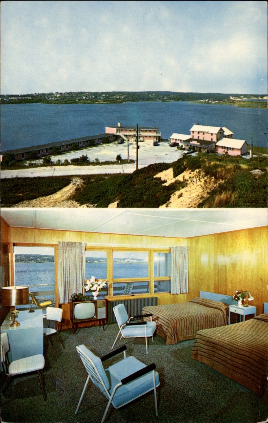 Giordanos Lakeside Inn Motel Fort Pond Lake Montauk NY vintage postcard v452