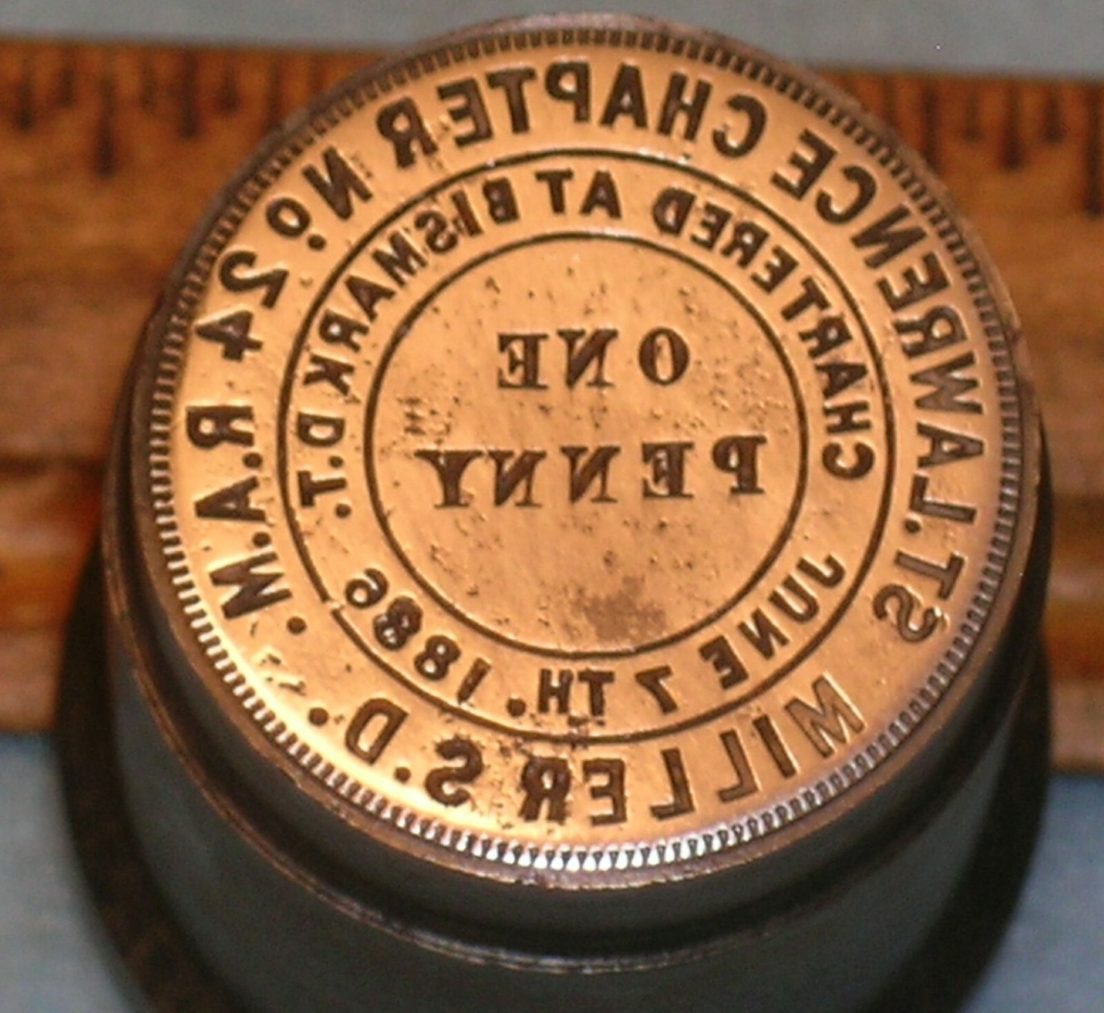 MILLER SD St Lawrence Chapter No 24 RAM MASONIC PENNY Stamping Die * MC Lilley