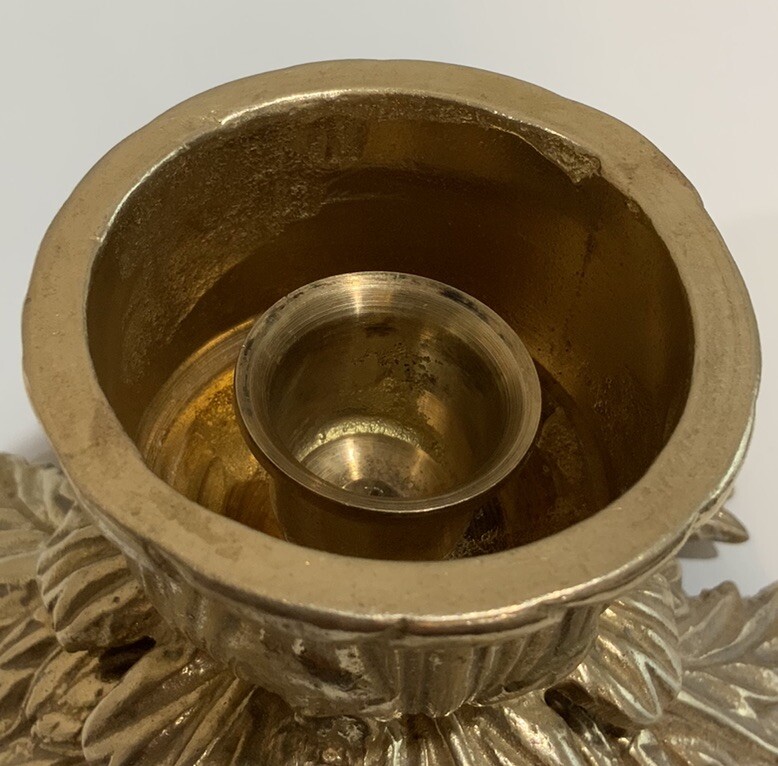 Vtg Decorative Crafts Inc Solid Brass Floral Botanical Shape Taper Candle Holder