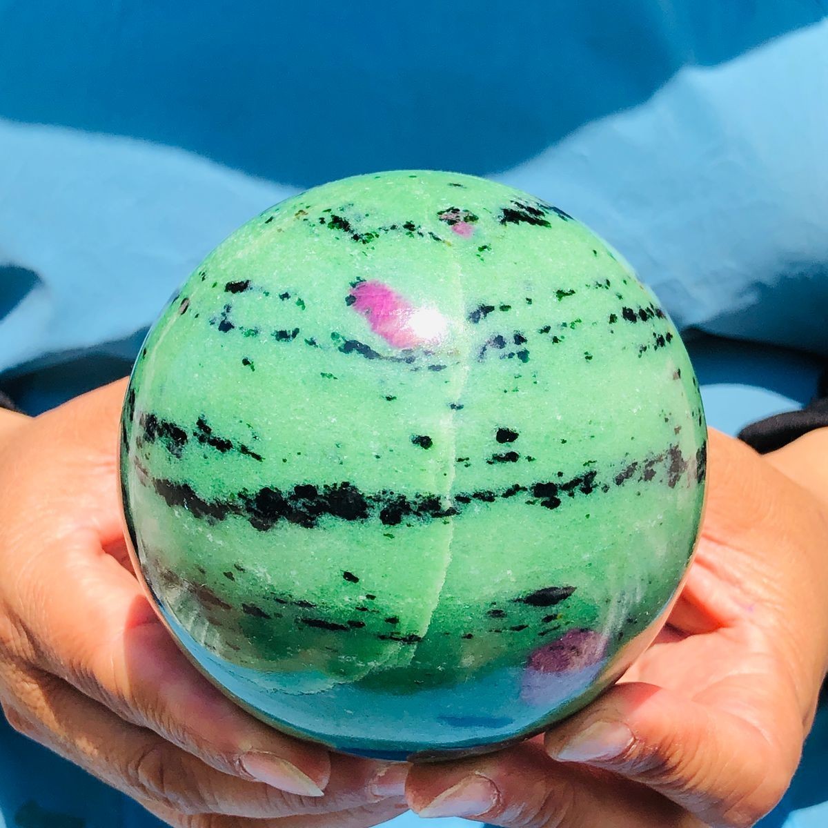 2pcs 6.2LB Natural green Ruby zoisite (anylite) crystal ball sample Healing