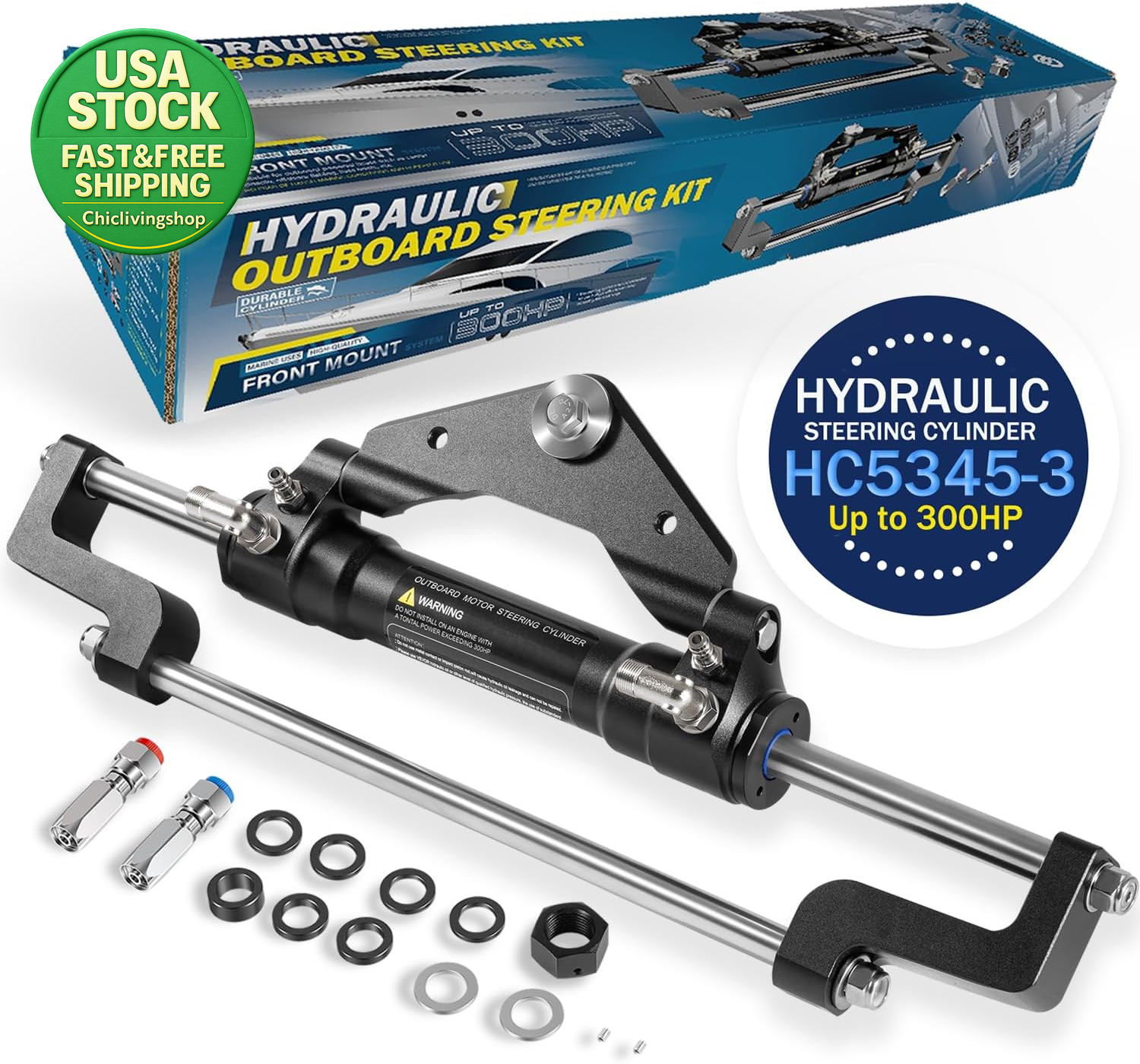 Hydraulic Steering Cylinder Compatible with Outboard Boats up to 300HP