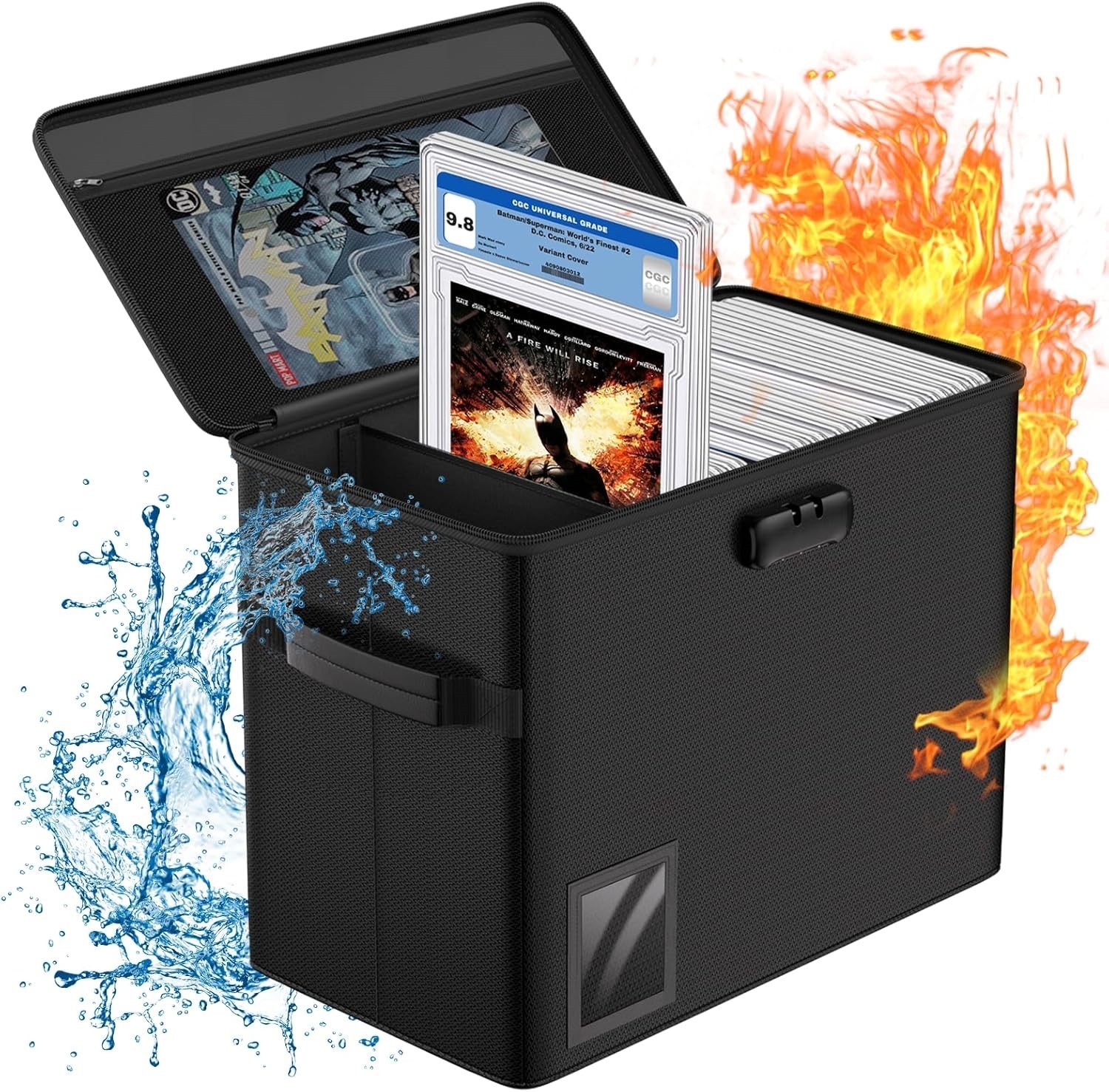 Graded Comic Book Storage for 30 Comics, Fireproof Water-Resistant Stackable Box