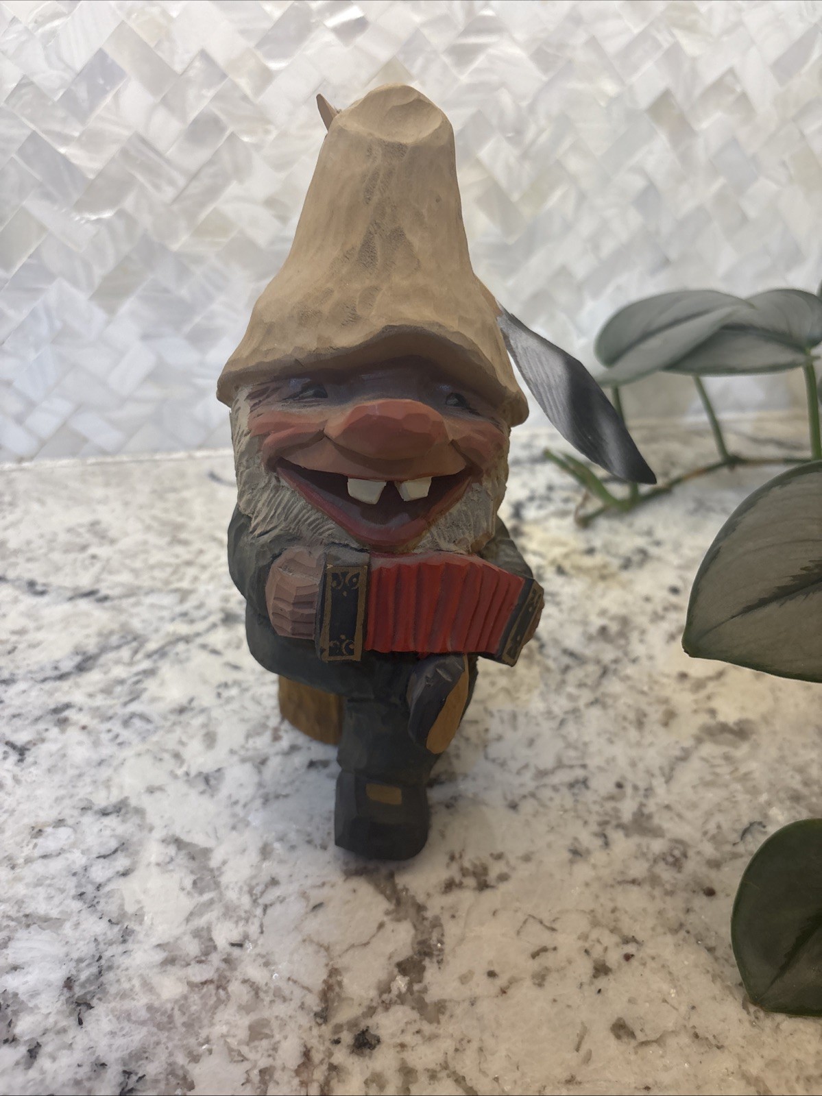 Vintage Henning Hand-Carved Troll Wooden Gnome Red Hat 7.3/4” Collectible Decor
