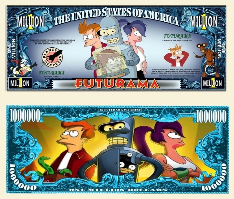 100 Pack Futurama Dollar Bill Sci Fi Adult Cartoon Collectible Million Money