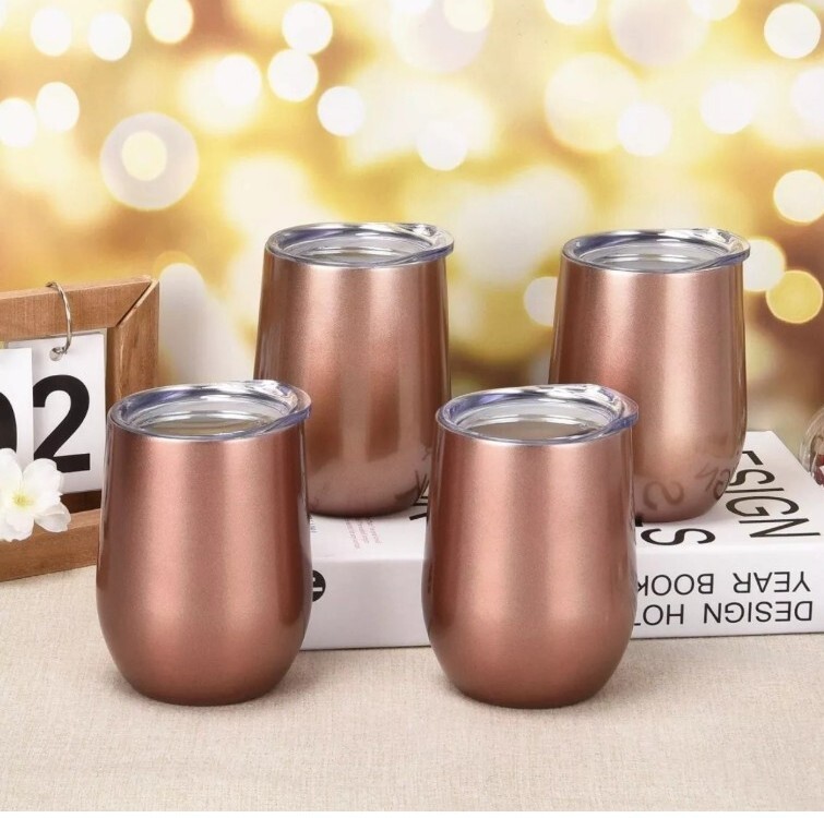 6 Pack 12 Oz Unbreakable Drink-ware Stemless Wine Tumbler, Stainless Steel Tripl