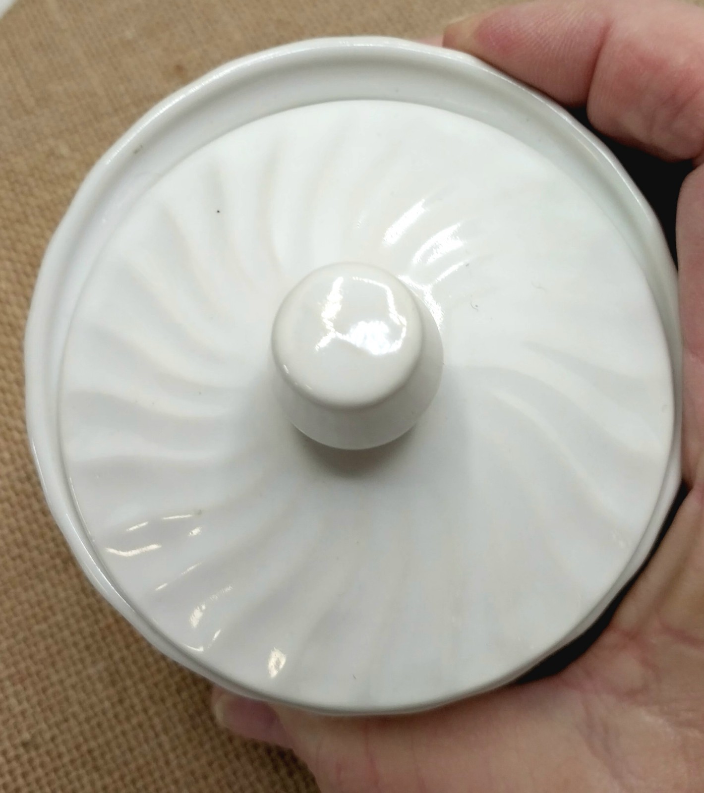 White Ceramic Swirl Pattern Lidded Sugar Bowl No Creamer