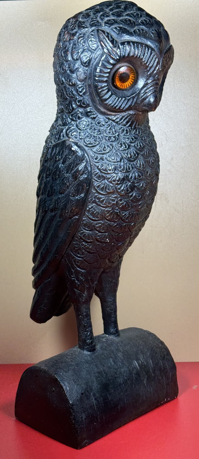 Tall, Vintage, Very Detailed One Piece, Owl Figure, Appears to be Molded Resin