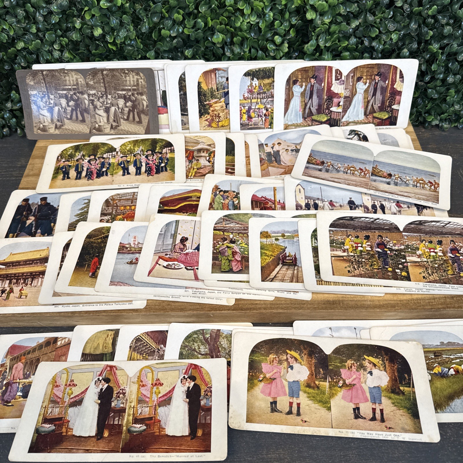 Lot Of 53 Vintage Stereoscope Viewing Cards Women Men Children Asian Landscapes