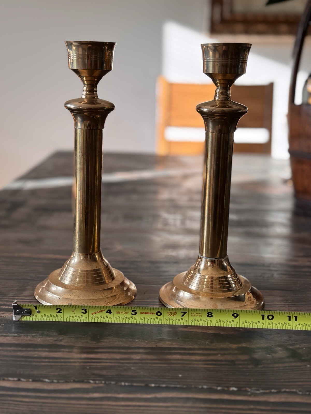Hosley Solid Brass Candlestick Holders Pair 11” Vintage India Taper Candles