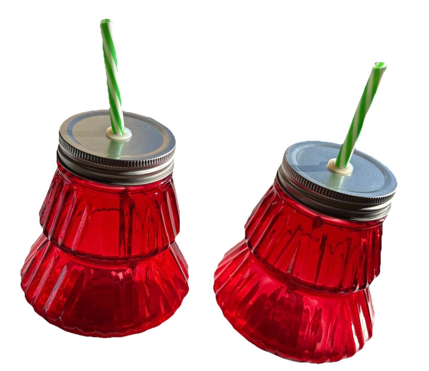 2 Christmas Tree Sippers Holiday Time Hand Wash Only Cold Beverages Good Con Red