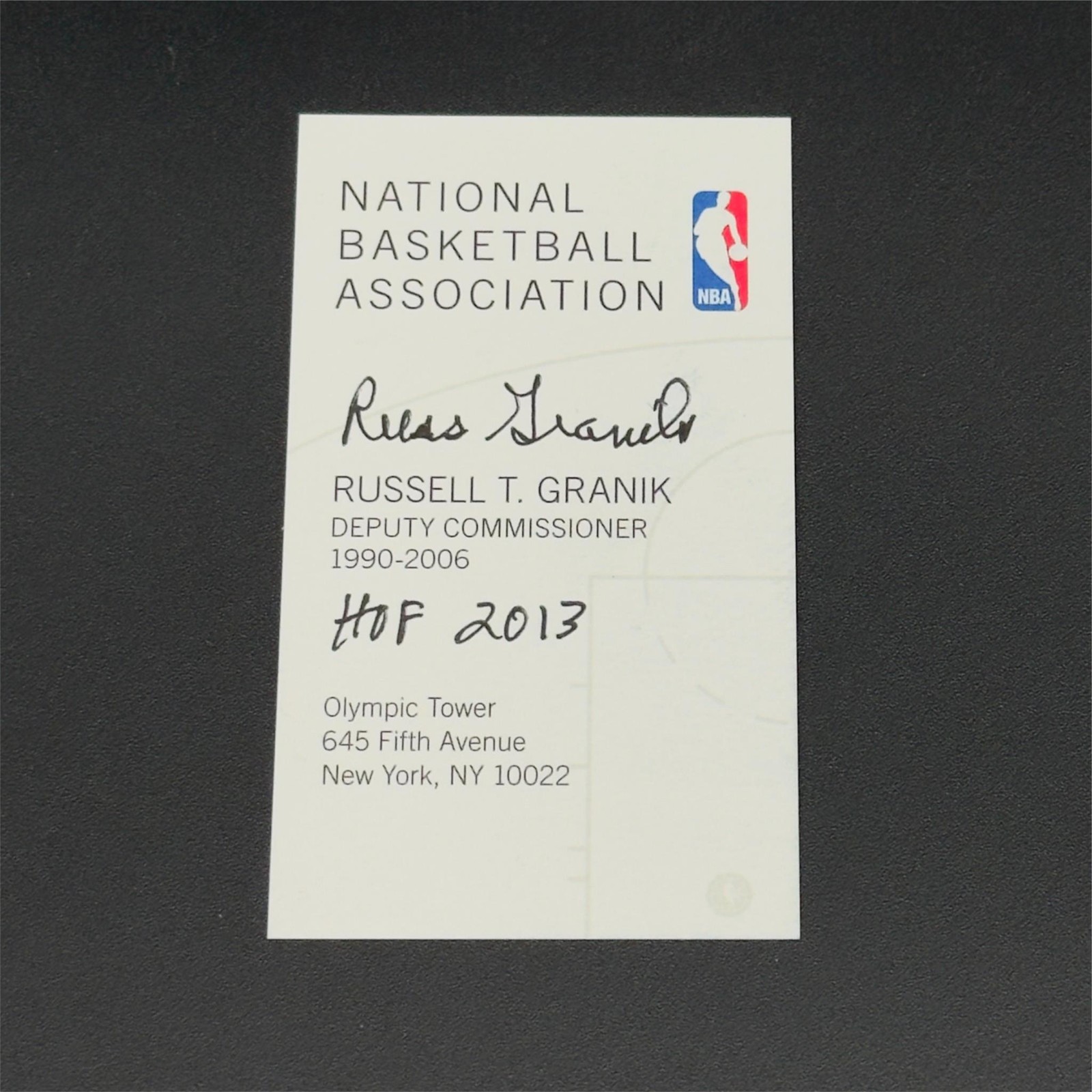Russ Granik Signed Business Card — Authentic NBA Hall of Fame Autograph!