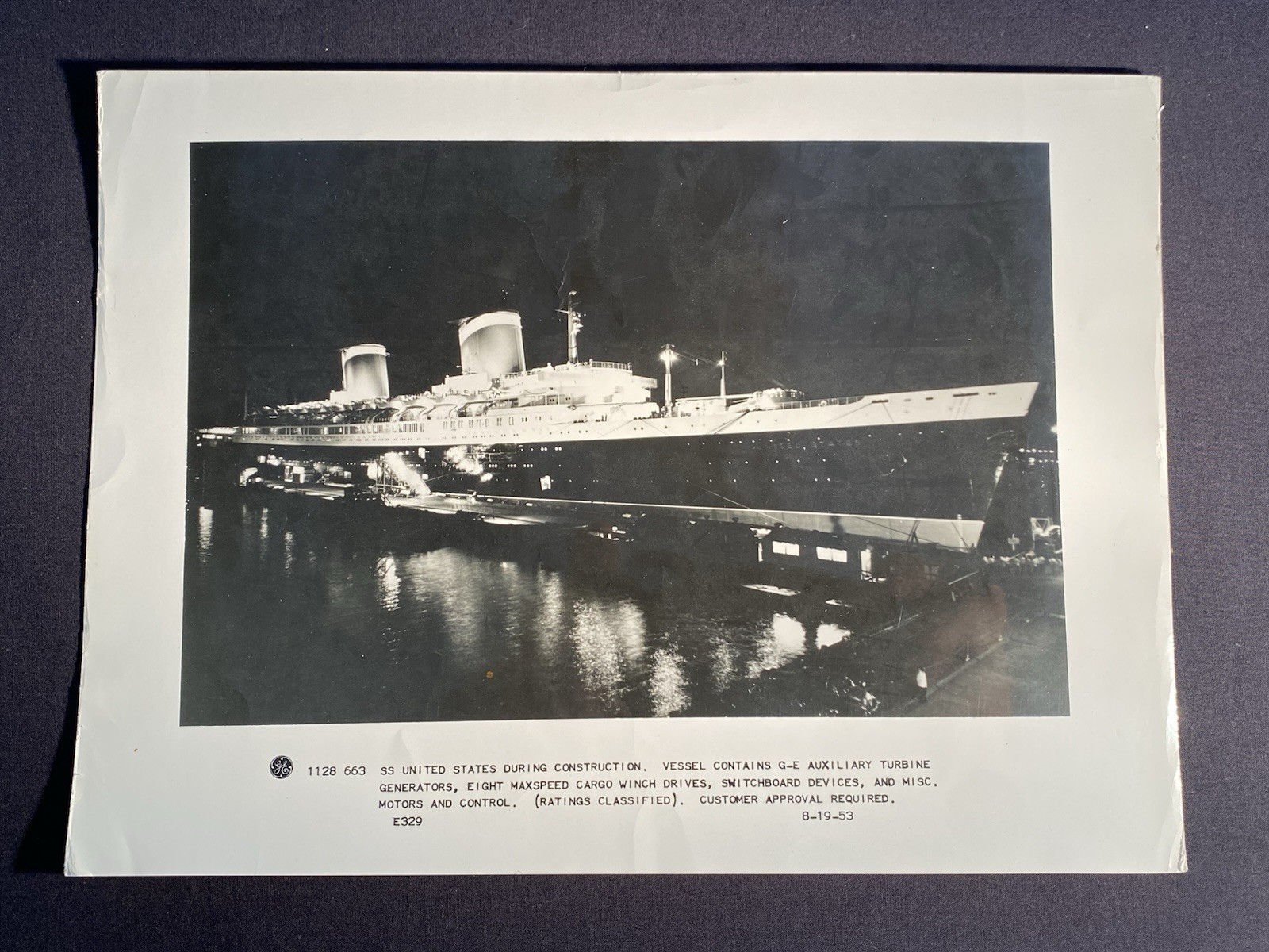 SS United States Original General Electric Photo 8-19-53