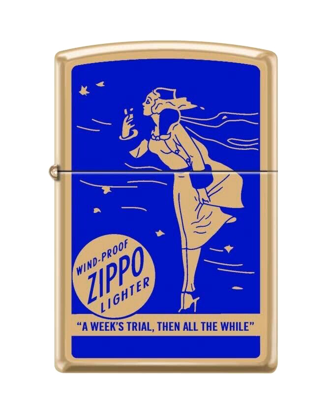 Zippo Windproof Polished Brass Lighter With Blue Windy & Logo, 99508 New In Box