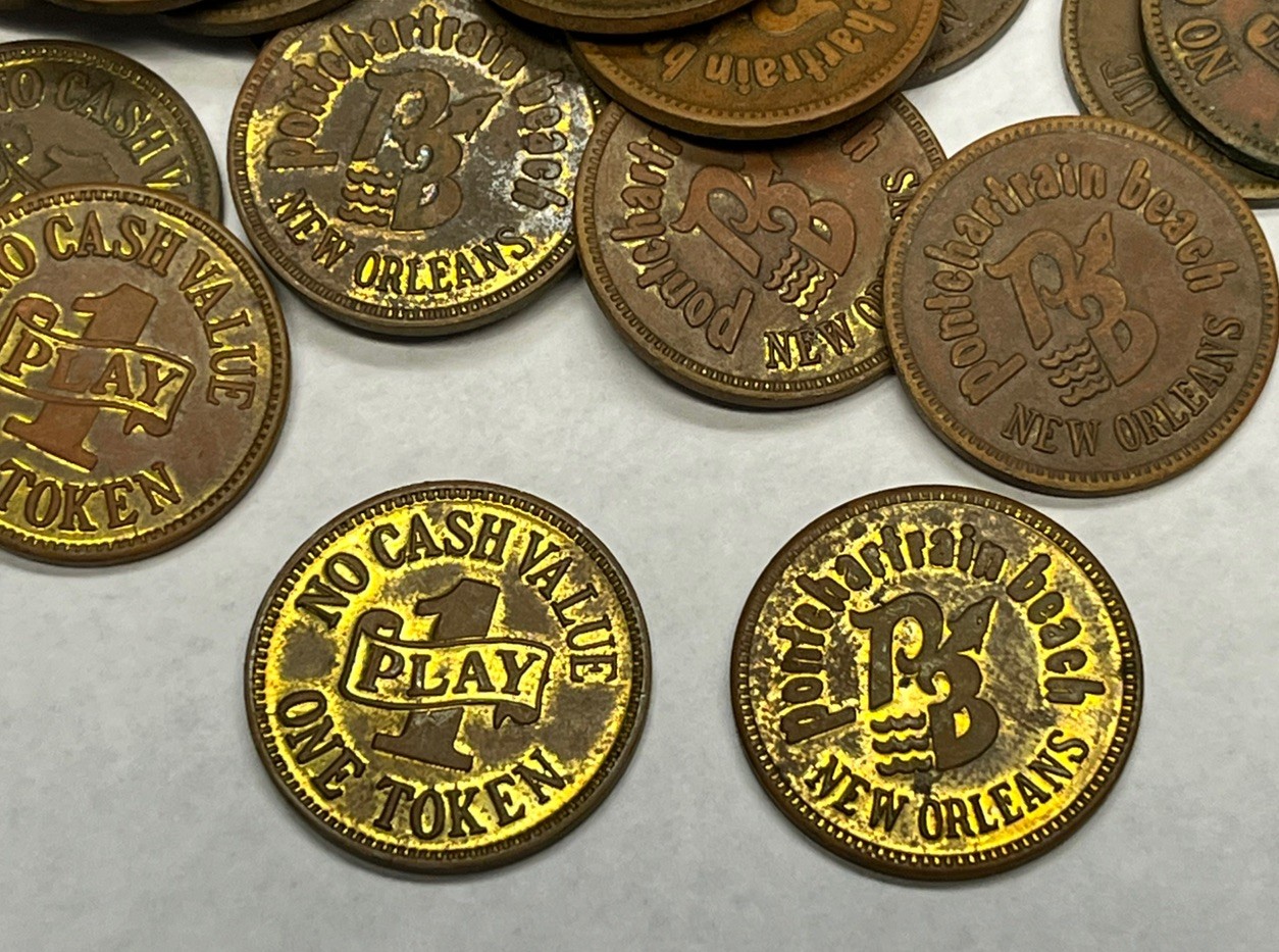 Pontchartrain Beach Lot of 4 brass game tokens New Orleans Amusement Park coin