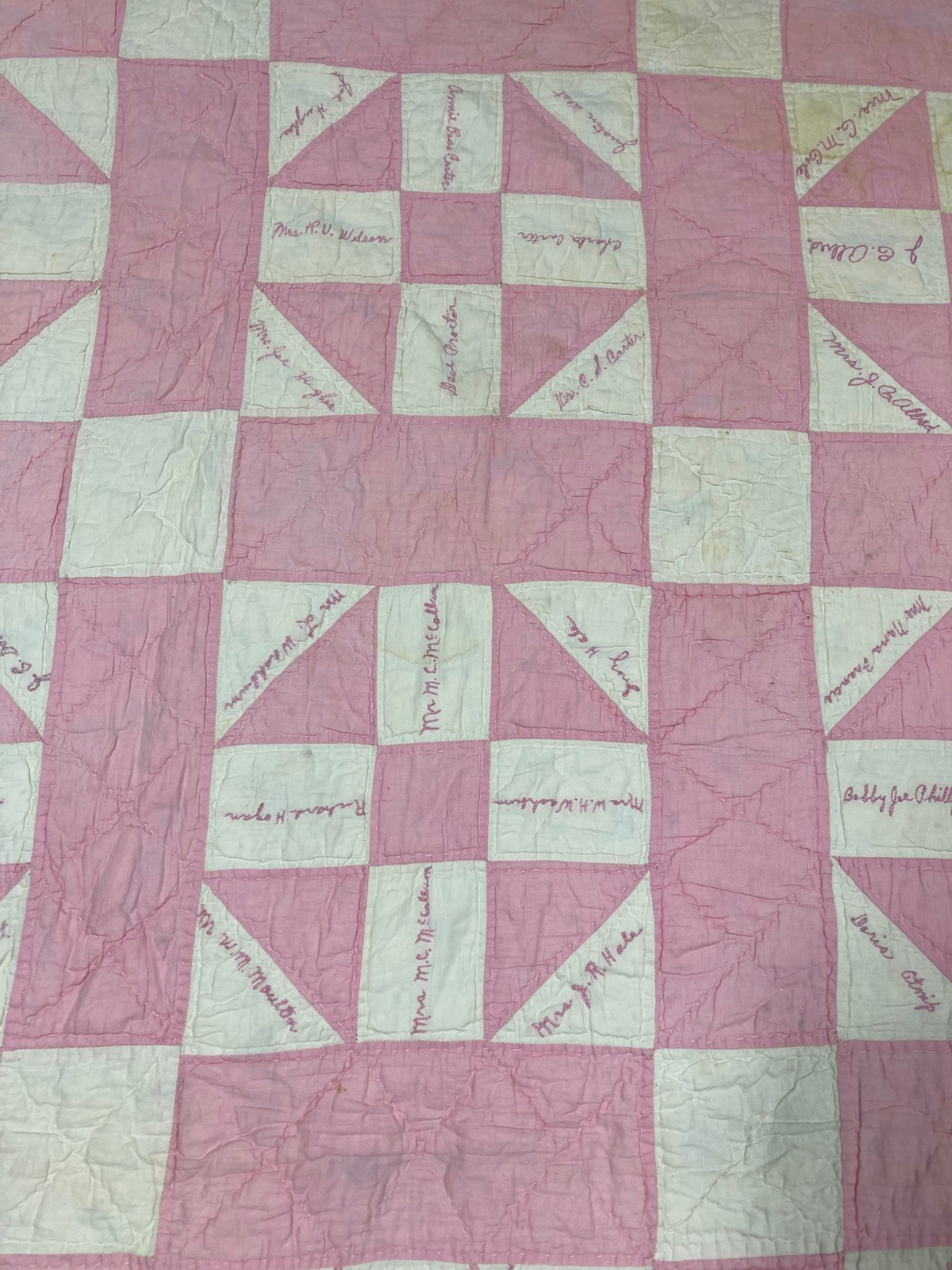 Vintage Handmade Beautiful “Four-Patch” Pattern Multicolor Quilt 76.7×63.3 Inch