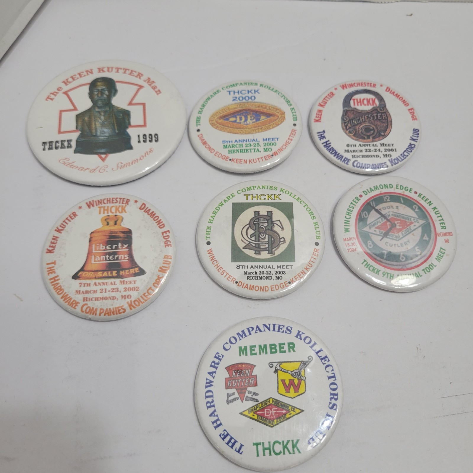 7 Keen Kutter Button Pins 1999-2004 THICK The Hardware Companies Kollectors Klub