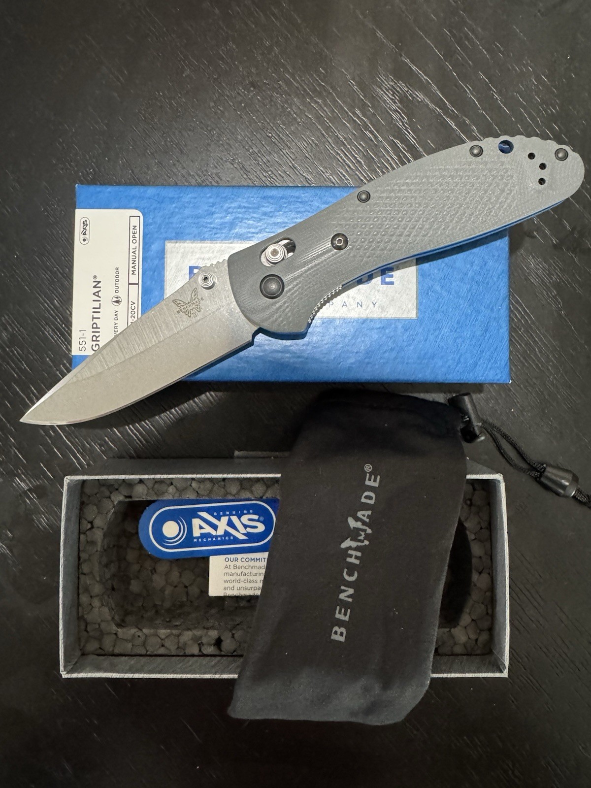 Benchmade Griptilian Mel Pardue Gray Drop Point 20CV Steel Pocket Knife 551-1