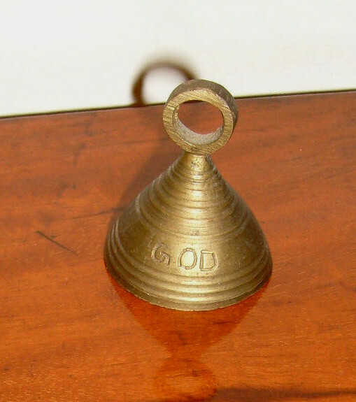 Brass Bells, 3 Vintage Small Etched, 1 3/4 inch to 3-inches Tall, India, Japan
