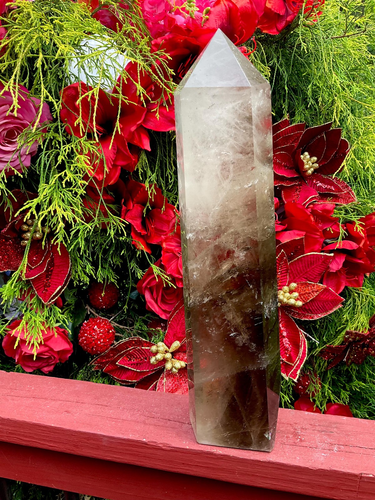 Clear Quartz Crystal Generator ~ Large 11 Lb. 12 oz. ~ 16″ Tall ~ Smokey Inclus