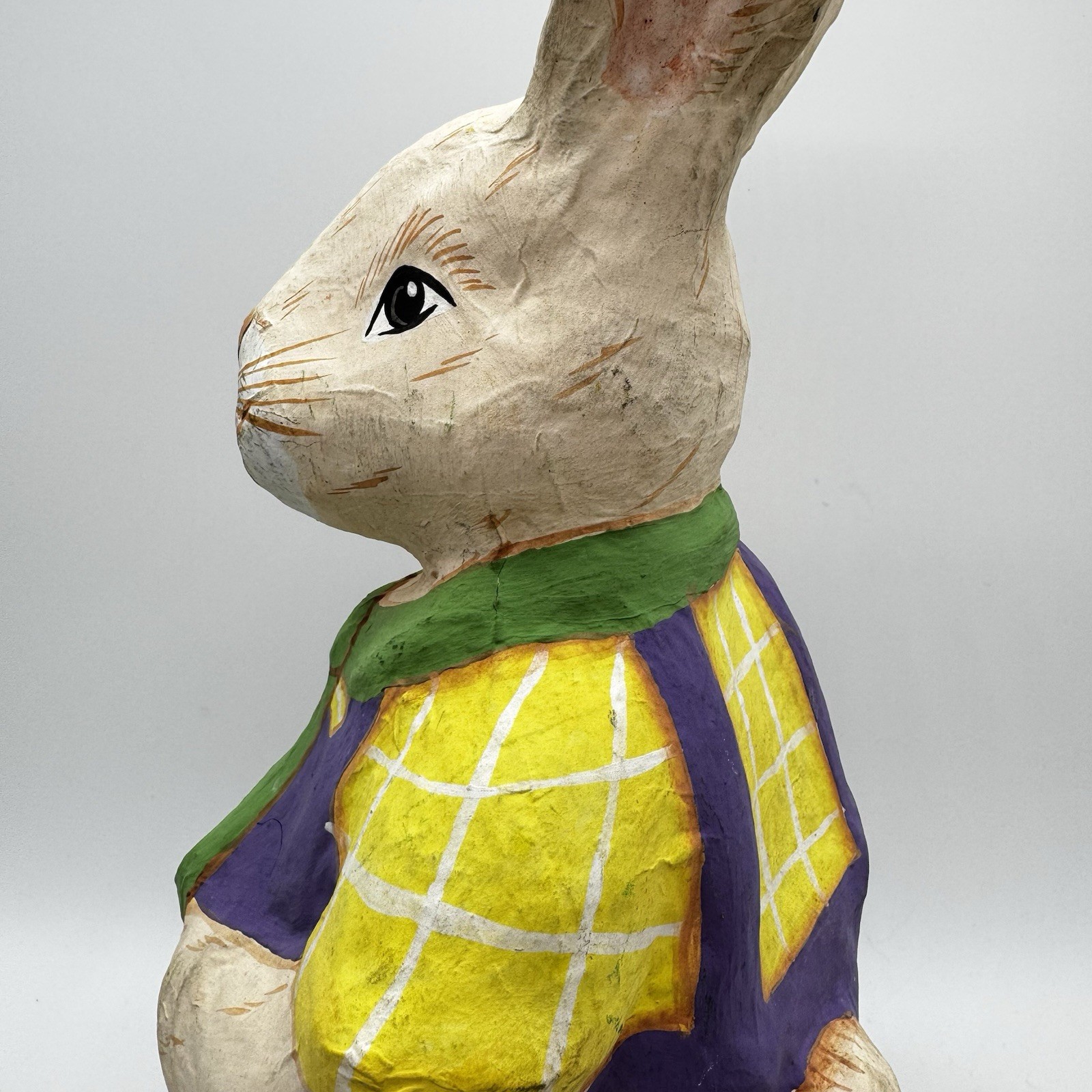 Large Hand-Painted Paper(Papier)-Mache Easter Bunny Rabbit With Carrot Figurine