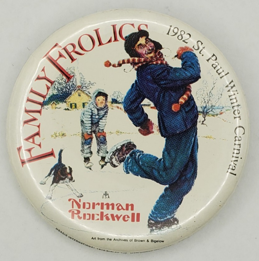Vintage 1982 St Paul Winter Carnival Family Frolic Norm Rockwell Pinback Button