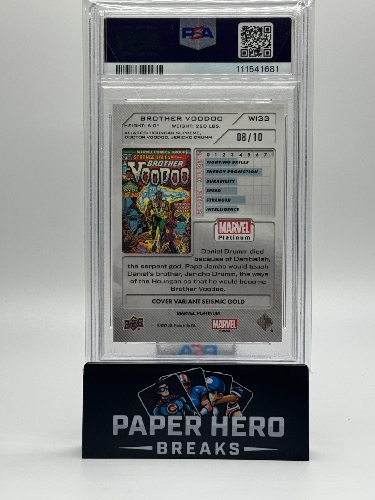 2023 Upper Deck Marvel Platinum BROTHER VOODOO CV Seismic Gold 08/10 PSA 9