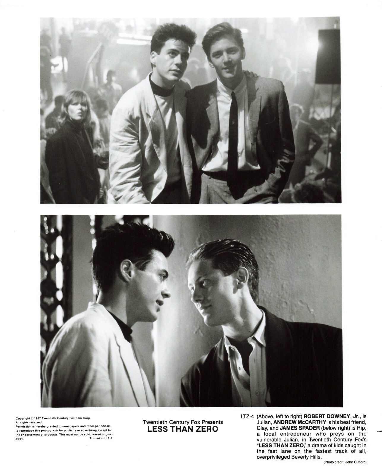 Less Than Zero ’87 Movie Photo James Spader Robert Downey Andrew McCarthy *P149a